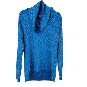 Athleta Blue Space Dye Thumb Hole Curve High Live Hem Funnel Neck Sweater Size M